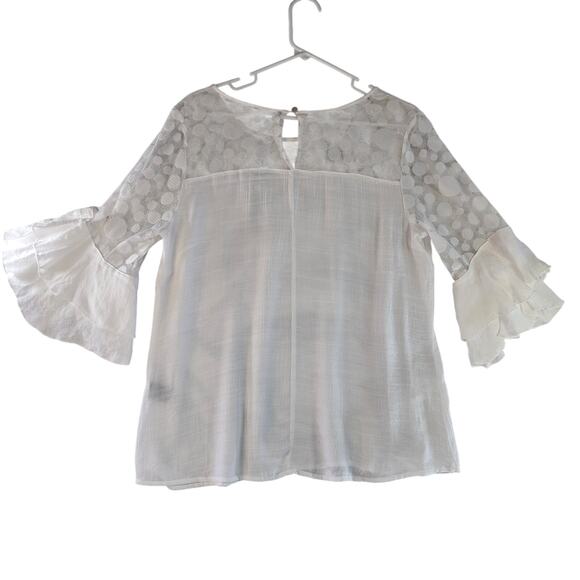 Unique Spectrum White Ruffle Sleeve Polka Dot Blouse Size L - Picture 2 of 8